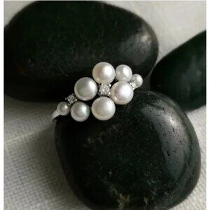 NEW Sterling silver cultured white pearl cz ring size 8